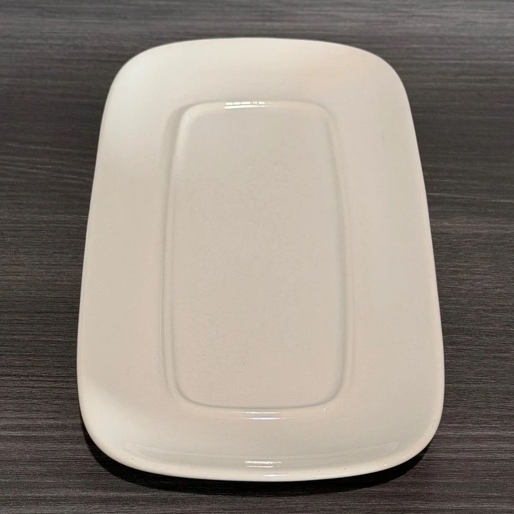 Vintage C&R Japan Cream Ceramic Butter Dish with Lid Minimalist Off White 8 Inch